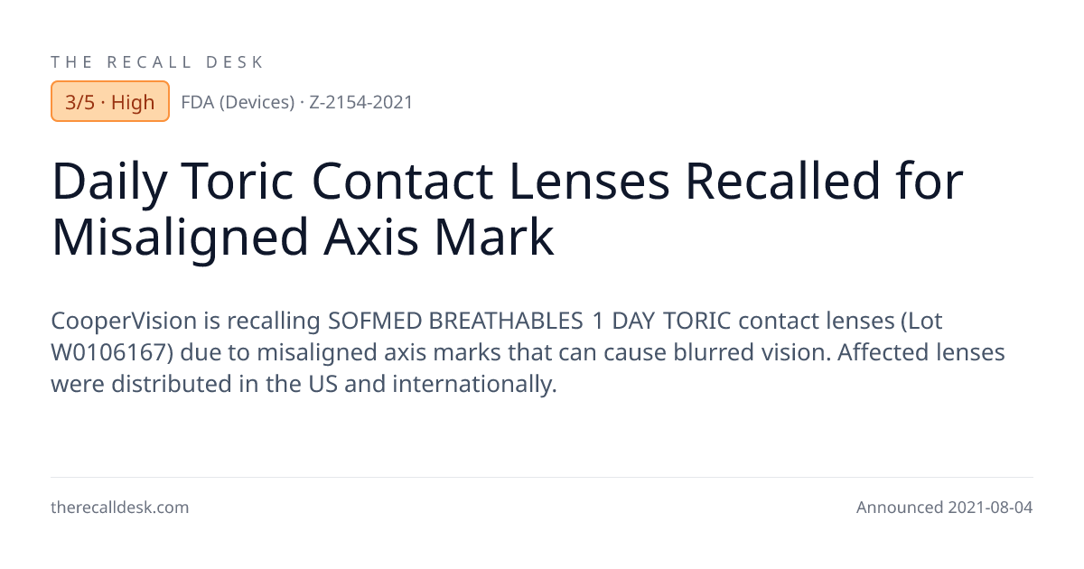 Daily Toric Contact Lenses Recalled for Misaligned Axis Mark · The ...